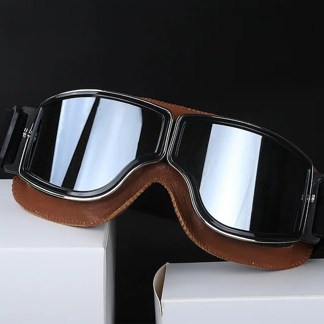 Motorcycle Glasses Windproof Motorcycle Helmet Glasses Sunglasses Retro Universal Folding Leather Retro Motorcycle Accessories Beauty World Shop
