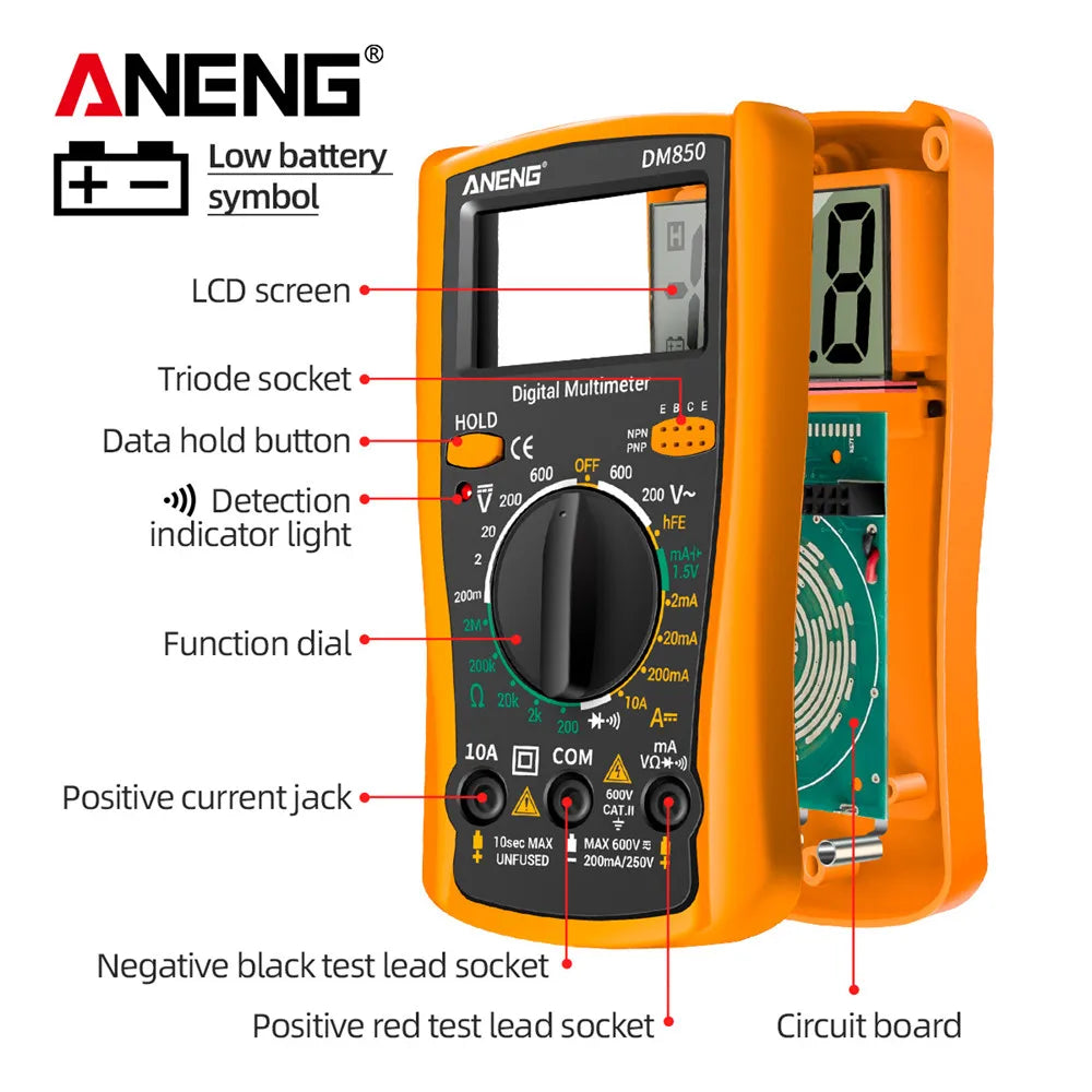 ANENG DM850 Digital Multimeter Automatic Professional 1999 Counts Auto AC/DC Votage Tester Ohm Current Ammeter Detector Tool Beauty World Shop
