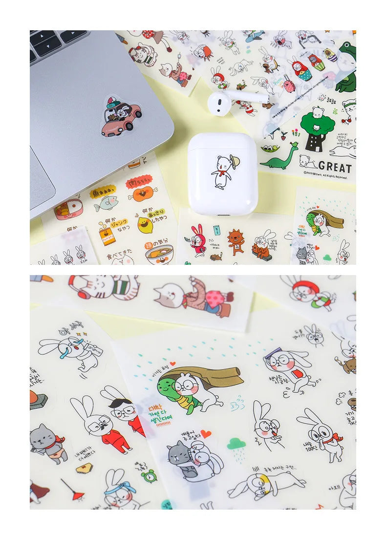 6Pcs/Lot Waterproof Cartoon Transparent Pvc Stickers DIY Hand Account Diary Decorative Stickers Kawaii Phone Cup Stickers Beauty World Shop