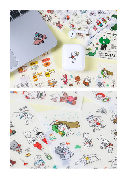 6Pcs/Lot Waterproof Cartoon Transparent Pvc Stickers DIY Hand Account Diary Decorative Stickers Kawaii Phone Cup Stickers Beauty World Shop