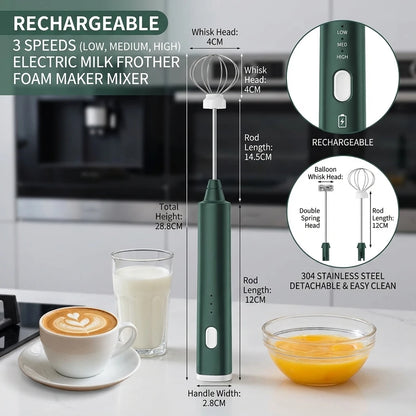 1 PCS USB Rechargeable Handheld Egg Beater 3 Speeds Electric Milk Frother Foam Maker Mixer Coffee Drink Frothing Wand Foamer Beauty World Shop