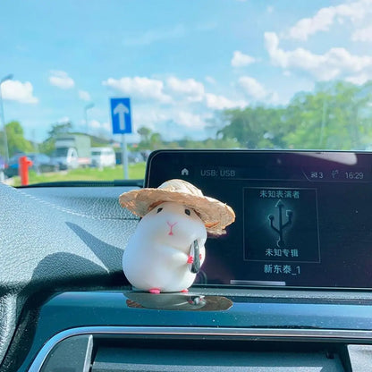 Cute Hamster with Straw Hat Car Ornament,Car Decoration Auto Interior Dashboard Accessories Beauty World Shop