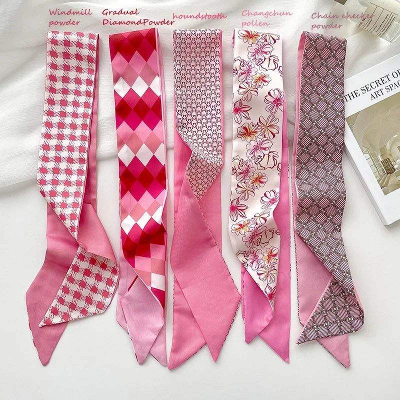 5pcs/set Series Silk Satin Scarf Women Cloth Hair Bands Headdress Accessories Lady Scarves Ribbon Neck Ties for Bag Handle Beauty World Shop