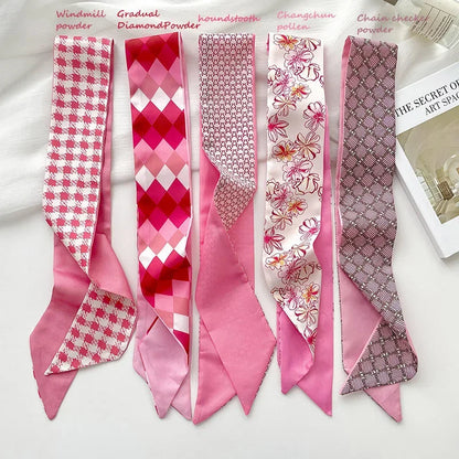 5pcs/set Series Silk Satin Scarf Women Cloth Hair Bands Headdress Accessories Lady Scarves Ribbon Neck Ties for Bag Handle Beauty World Shop