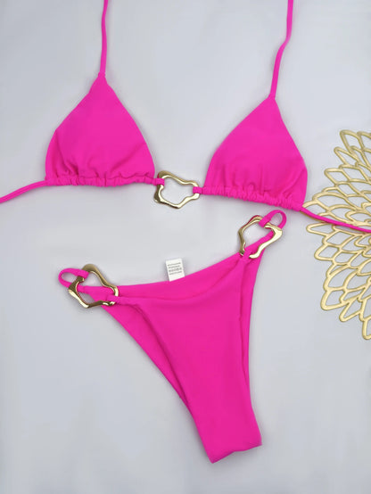 New Sexy Bikini Solid Color Lace-up Split Two-piece Swimsuit for Women Beauty World Shop