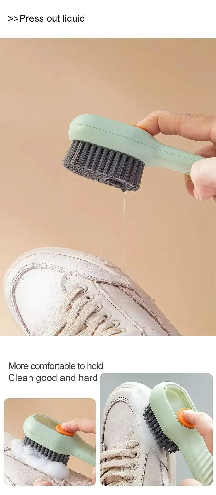 Multifunction Cleaning Shoe Brush Soft Automatic Liquid Shoe Brush Long Handle Clothes Soap Brush With Hook Clean Tool Beauty Fashion