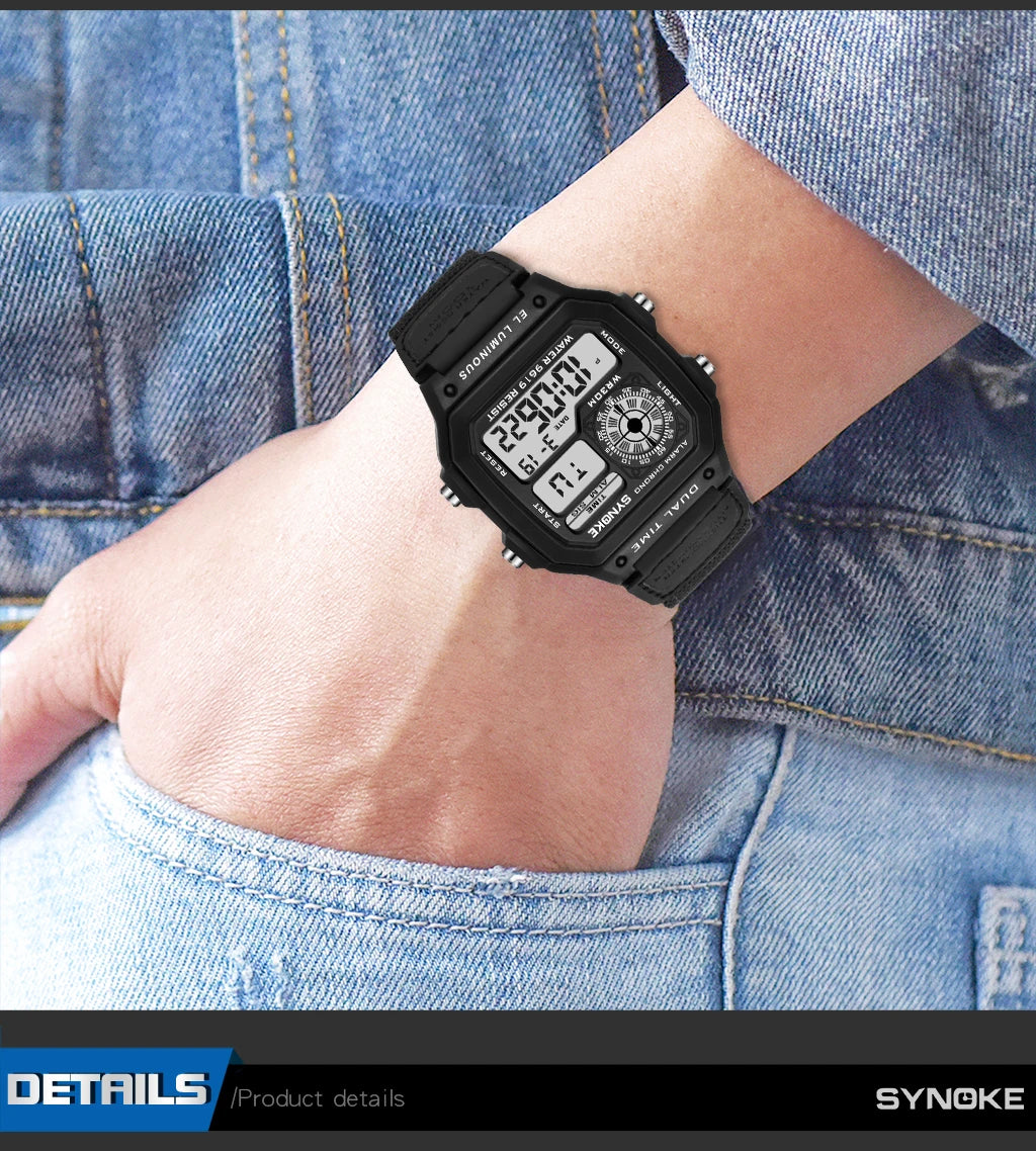 Synoke Outdoor Military Digital Watch For Men Fashion Retro Nylon Canvas Strap Sports Waterproof Watch Multifunctional Luminous Beauty World Shop