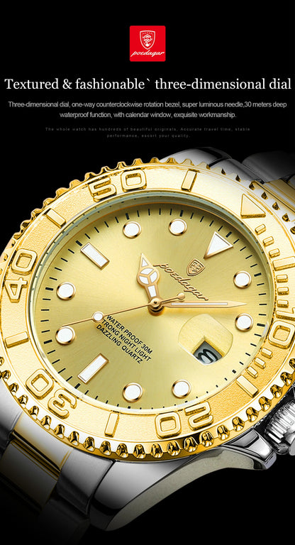 POEDAGAR Original Luxury Man Wristwatch Waterproof Luminous Date Men Watch Stainless Steel Fashion Business Men's Quartz Watches Beauty World Shop