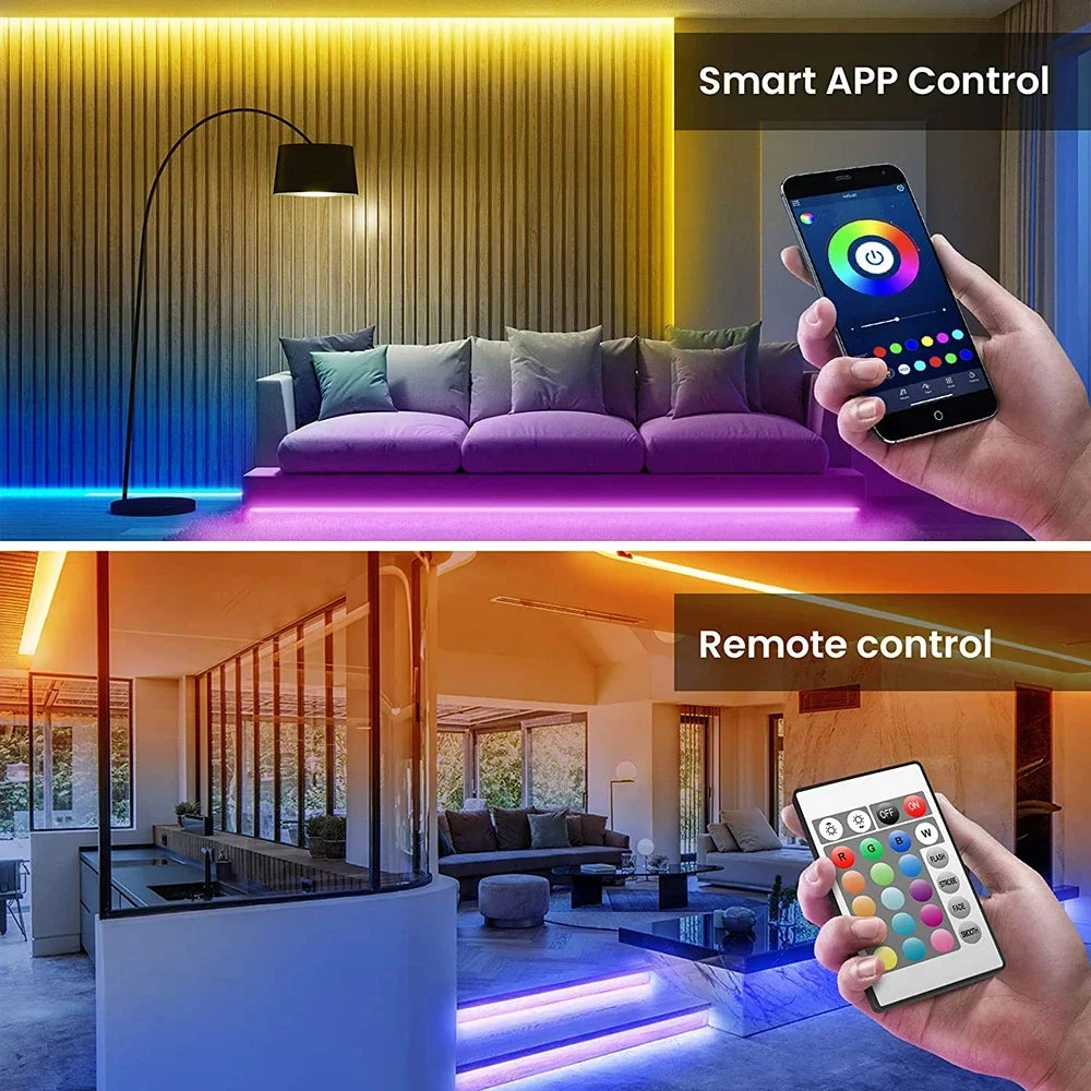 RGB LED Strip Lights Smart Bluetooth 24Key Remote Flexible Diode Lamp Tape SMD 5050 30LEDs/M For Room Home Decor TV Backlight Beauty Fashion