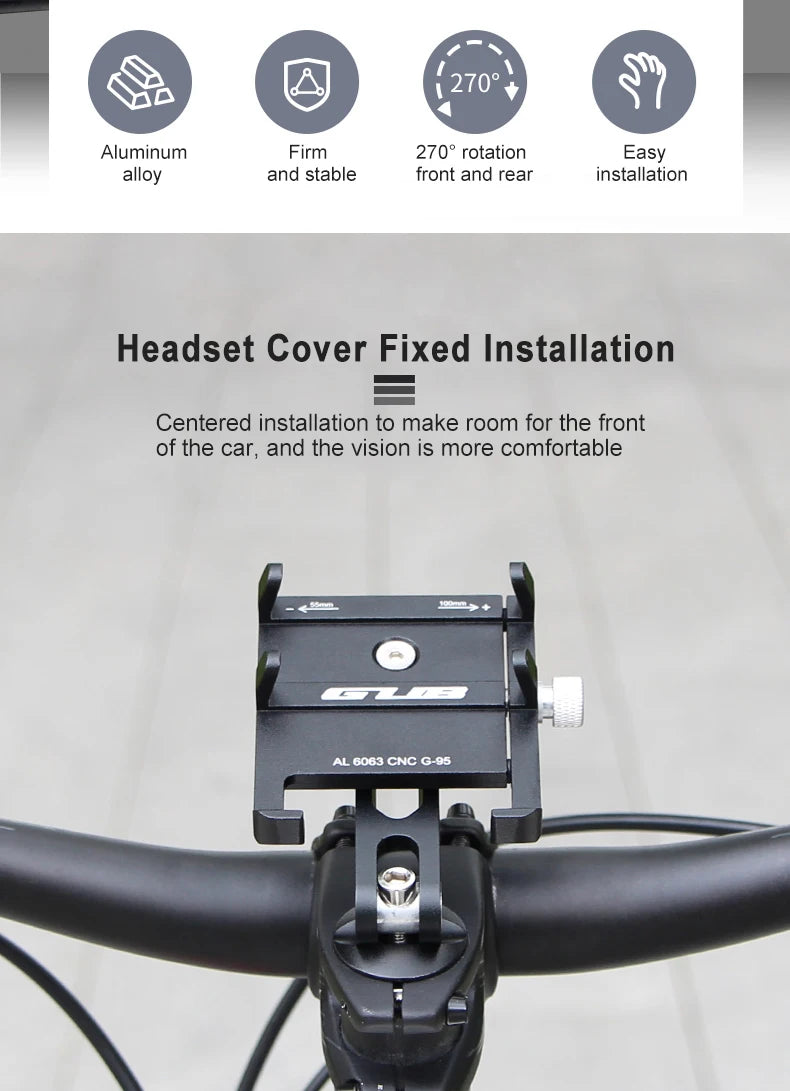 GUB Aluminum Bicycle Phone Holder Metal Bike Cell Mobile iPhone Stand for Motorcycle Scooter Handlebar Bike Headsets Stem Mount Beauty World Shop
