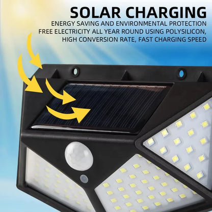 100 LED Solar Lights Outdoor Wall Lamp 3 Modes 270° Lighting Angle IP65 Waterproof Motion Sensor Security Lights Wireless Lights Beauty World Shop