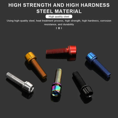 6pcs/set Bicycle Handlebar Screws M5*18MM Titanium-plated Colorful Steel MTB Bike Handle Bar Stem Riser Bottle Holder Bolts Beauty World Shop