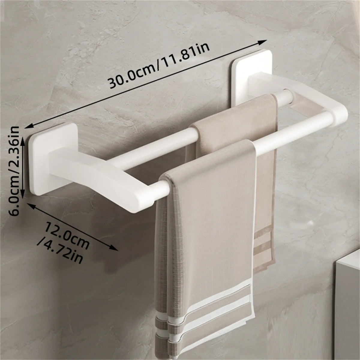 Bathroom Towel Holder White Without Drilling Bathroom Gray Towel Rack Towel Bar Self-Adhesive Bathroom Towel Rack Towel Rail Beauty World Shop