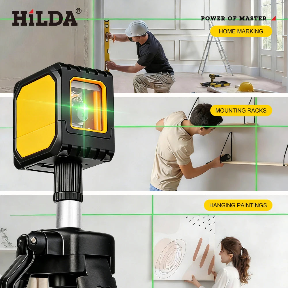 HILDA 2-Line Green Laser Level Self-Leveling Cross Line, Mini Size USB Charging Convenient to Carry High Visibility Beams Beauty World Shop