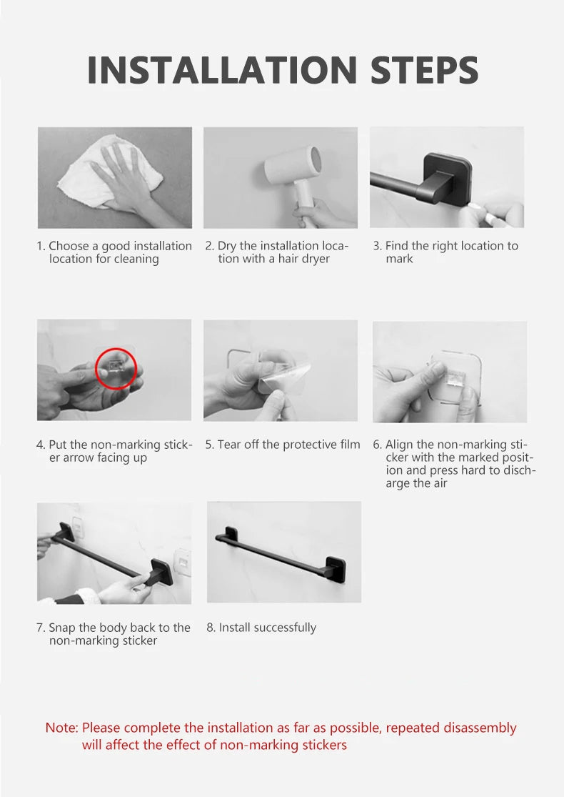 Non perforated suction cup wall mounted towel rack, bathroom storage rack, bathroom horizontal bar towel rack Beauty World Shop