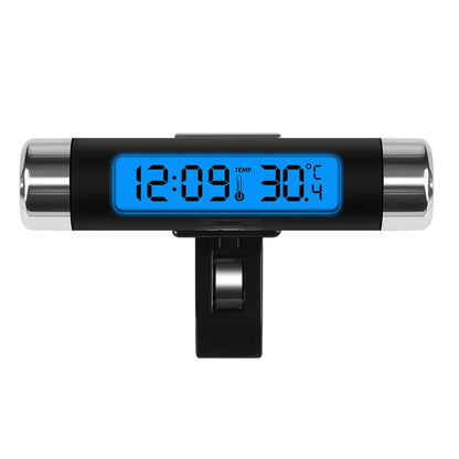 Portable 2 in 1 Car Digital LCD Clock Temperature Display Electronic Clock Thermometer Car Automotive Blue Backlight With Clip Beauty World Shop