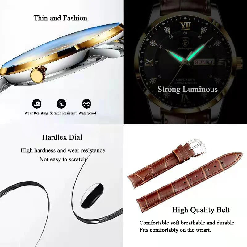 POEDAGAR Luxury Brand Men Watches Waterproof Luminous Leather Quartz Man Wristwatch Casual Sports Military Watch For Men relogio Beauty World Shop