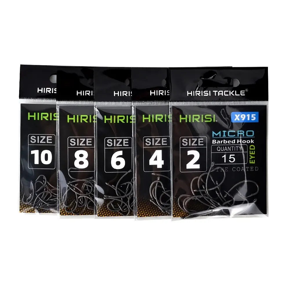Hirisi 15x Carp Fishing Hooks With Eye Micro Barb High Carbon Steel Fish Hooks PTFE Coated Fishing Accessories X915 Beauty World Shop
