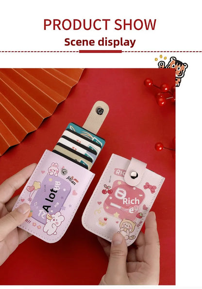 Vintage Oil Painting Pull Out Card Holder One Piece Women's Compact Ultra Thin Mini Cartoon New Style Niche Design Card Case Bag Beauty World Shop