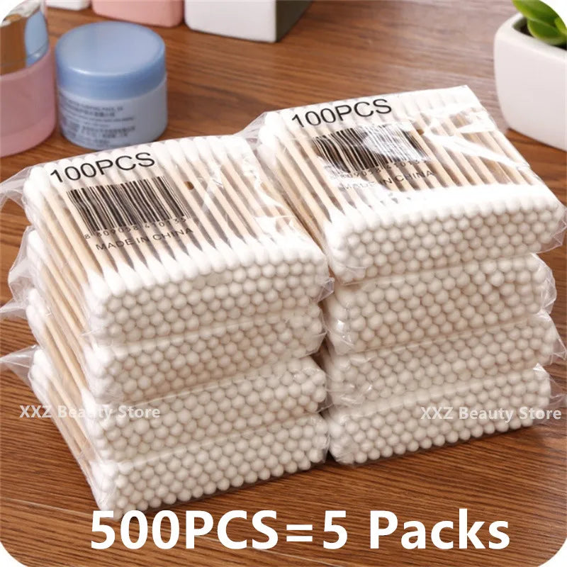 100/500/1000/2000pcs Double Head Women Makeup Cotton Buds Tip Cotton Swab For Wood Sticks Nose Ears Cleaning Health Care Tools Beauty World Shop