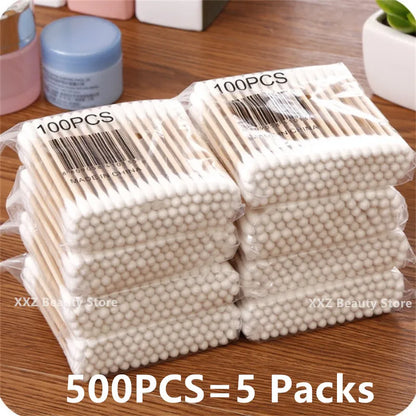 100/500/1000/2000pcs Double Head Women Makeup Cotton Buds Tip Cotton Swab For Wood Sticks Nose Ears Cleaning Health Care Tools Beauty World Shop