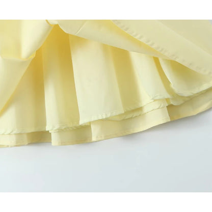 YENKYE Sexy Elegant Women Fishbone Waist Shaping Sling Mini Dress Lace Up Back Fit And Flare  Summer Party Dresses Yellow Robe Beauty World Shop
