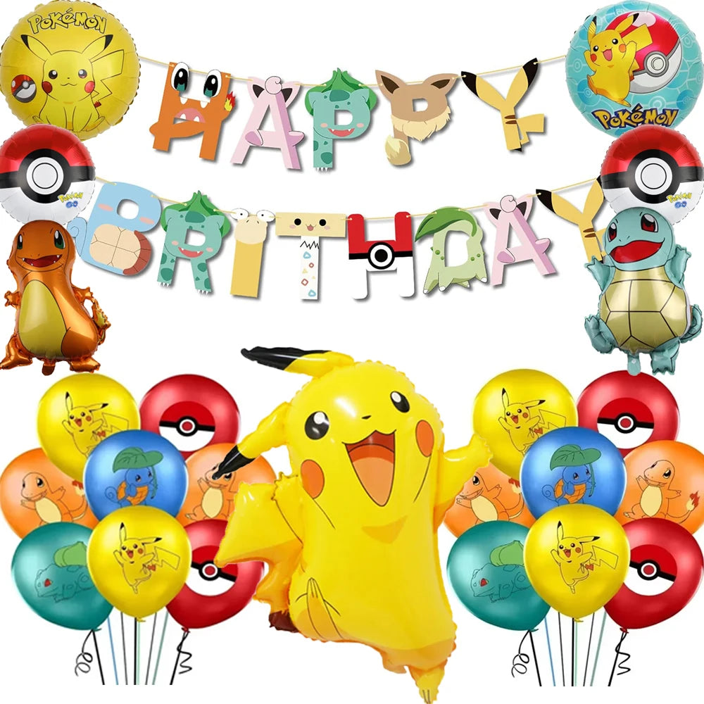 1set Cartoon Pokemon Pikachu Theme Foil Balloons Set Red Black Latex Balloon Kids Birthday Baby Shower Party Decora Supplies Beauty World Shop