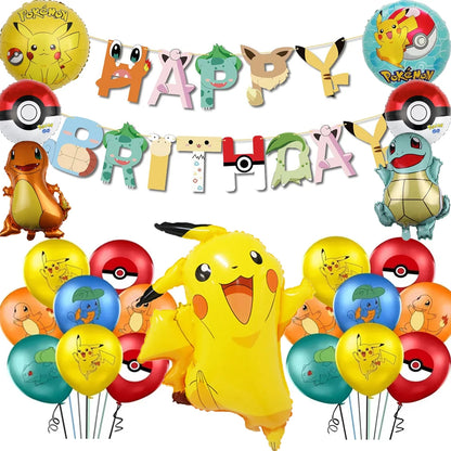 1set Cartoon Pokemon Pikachu Theme Foil Balloons Set Red Black Latex Balloon Kids Birthday Baby Shower Party Decora Supplies Beauty World Shop
