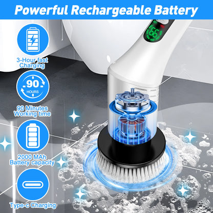 Upgraded electric rotary brush, with a display screen, fully waterproof, and adjustable handle brush head,a home cleaning wonder