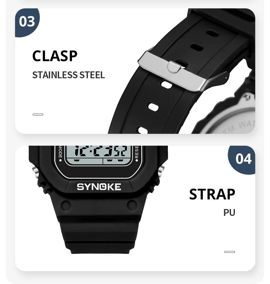 SYNOKE Outdoor Military Digital Watch For Men Fashion Retro Men Watch Sports Waterproof Men Watch Multifunctional Luminous Beauty World Shop