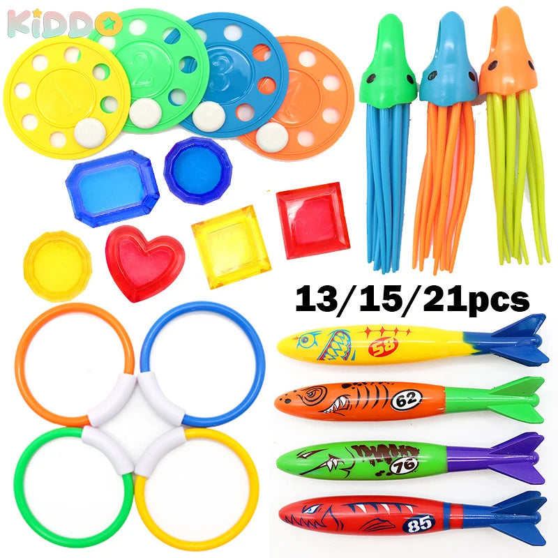 Diving Toys Set Swimming Pool Toys for Kids Diving Sticks Diving Rings Pirate Treasures Fish Toys Octopus Water Swim Bath Toys Beauty World Shop