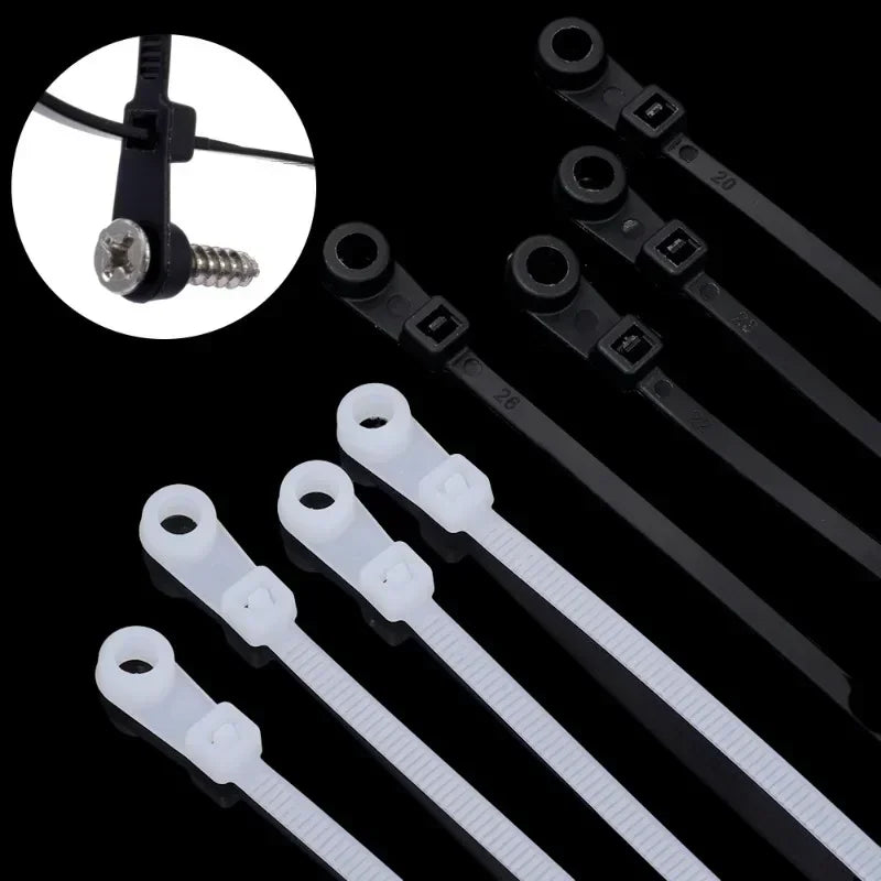 500/100PCS Screw Hole Cable Ties Reusable Fixed Nylon Cable Ties Self-locking Cord Ties Straps Fastening Loop Office Organizer Beauty World Shop