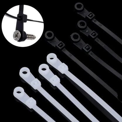500/100PCS Screw Hole Cable Ties Reusable Fixed Nylon Cable Ties Self-locking Cord Ties Straps Fastening Loop Office Organizer Beauty World Shop