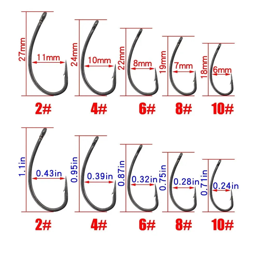 Hirisi 15x Carp Fishing Hooks With Eye Micro Barb High Carbon Steel Fish Hooks PTFE Coated Fishing Accessories X915 Beauty World Shop