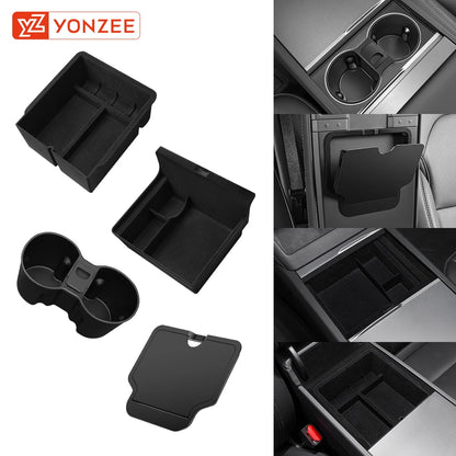 YZ For Tesla Model 3 Highland 2024 Model Y Juniper 2025 Storage Box Center Armrest Hidden Box Cup Holder Organizer Accessories Beauty World Shop