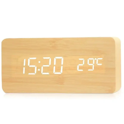 Digital Alarm Clock Wooden LED Table Clock with Temperature for Bedroom Office Travel Desk Decorations Beauty World Shop