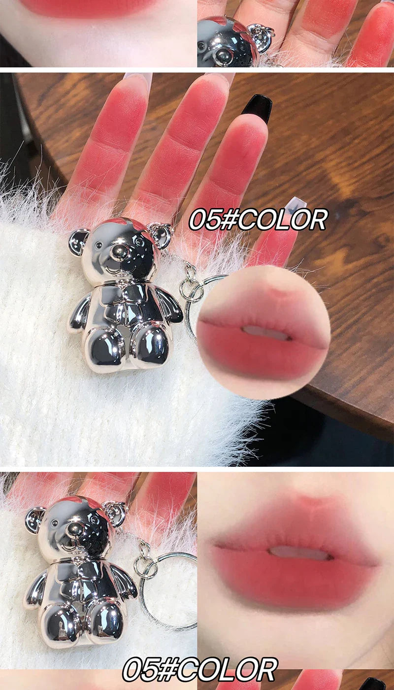 ART VALUE Bear Doudoun Velour Lip Clay matte Mist Face with White grey pink keychain lip glaze Beauty Trend Shop