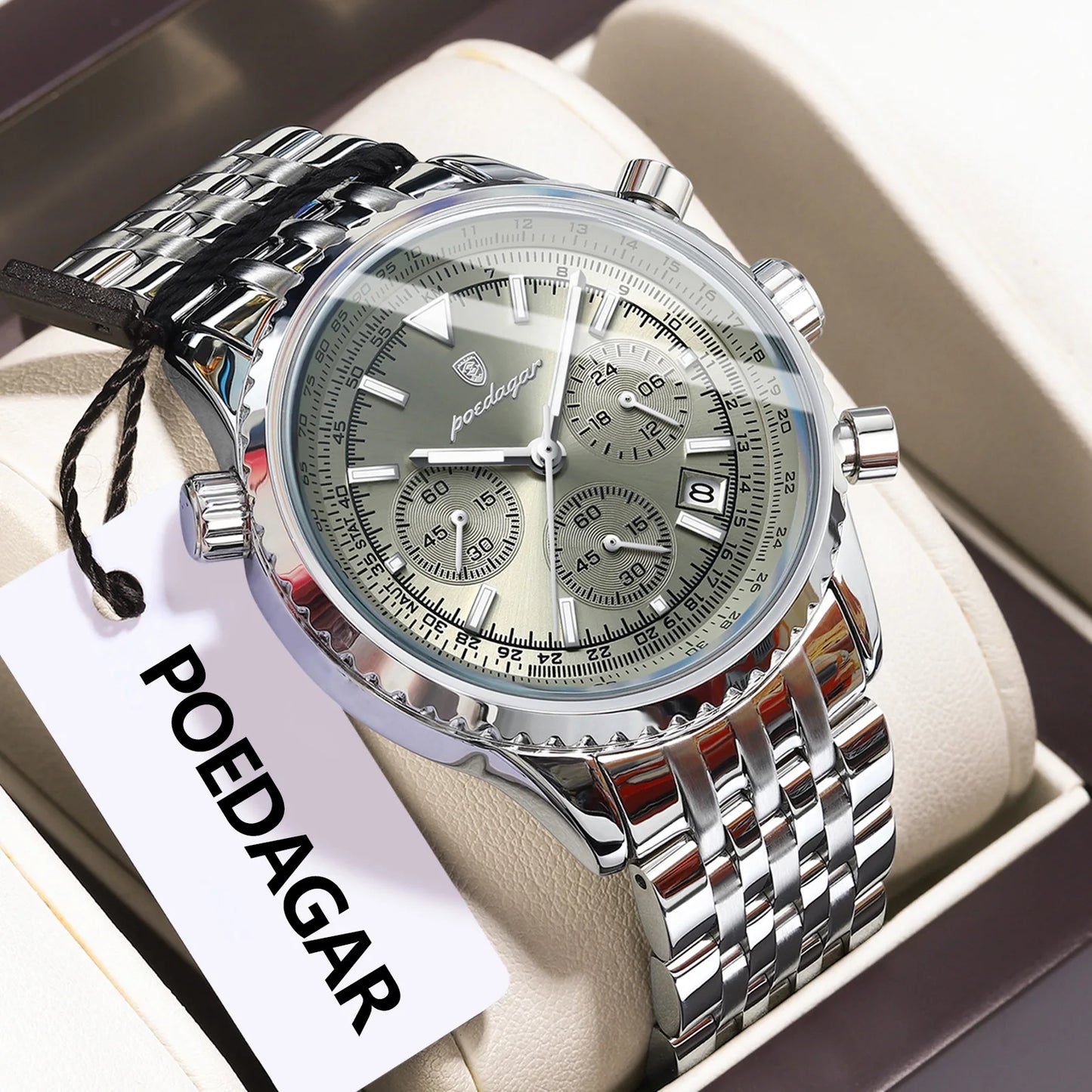 POEDAGAR Luxury Fashion Men Watch Stainless Steel Waterproof Luminous Quartz Male Clock Date Chronograph Military Men's Watches Beauty World Shop