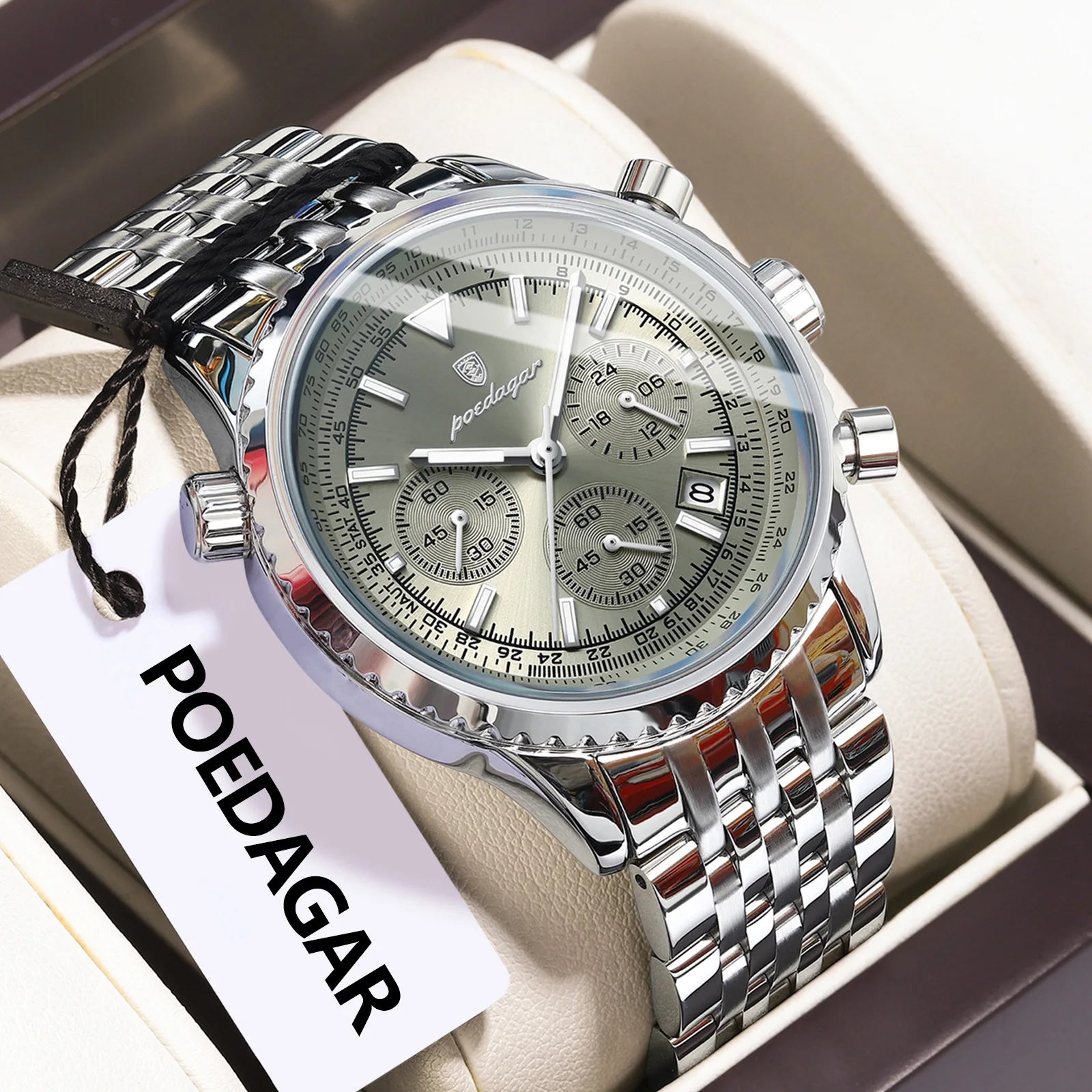 POEDAGAR Luxury Fashion Men Watch Stainless Steel Waterproof Luminous Quartz Male Clock Date Chronograph Military Men's Watches Beauty World Shop