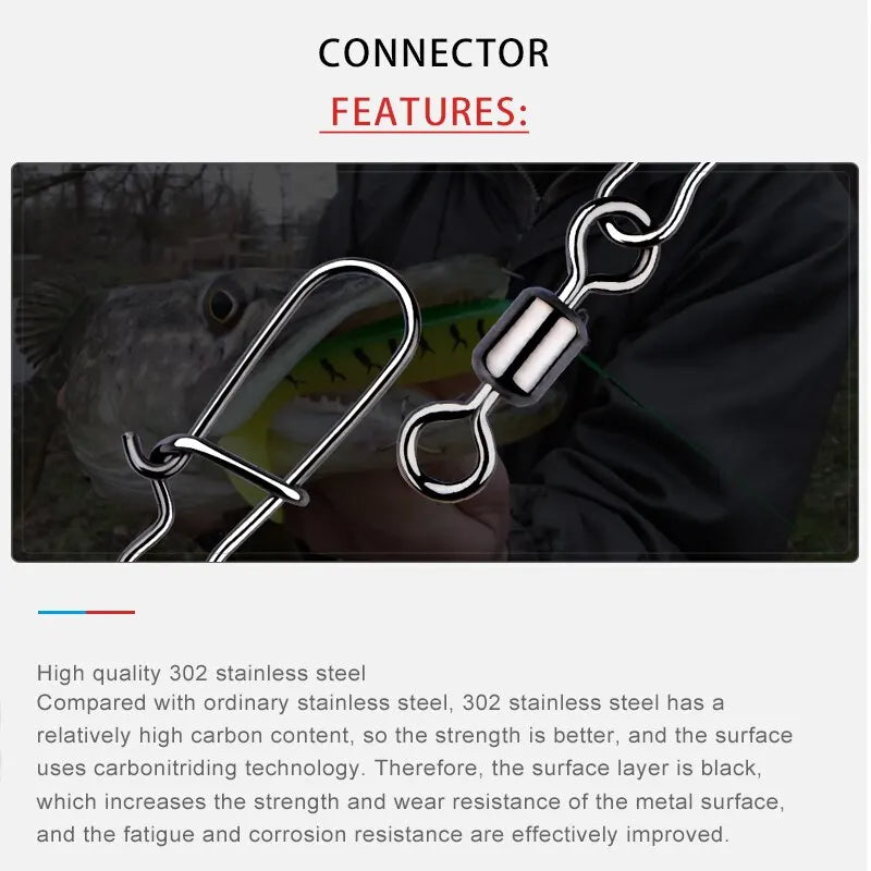 MEREDITH Pike Fishing Accessories Connector 50PCS Pin Bearing Rolling Swivel Stainless Steel Snap Fishhook Lure Swivels Tackle Beauty World Shop