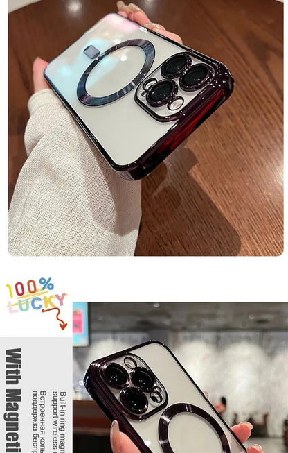 Plating Soft TPU Full Lens Protect Case for iPhone 13 14 12 11 15 Pro Max Plus Magsafe Magnetic Phone Case Wireless Charge Cover Beauty World Shop
