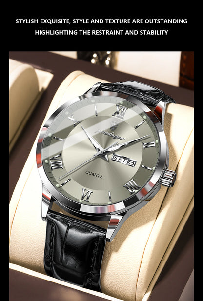 POEDAGAR Business Brand Men Clock Waterproof Luminous Date Week Fashion Man Wristwatch Leather Luxury Men's Quartz Watches Reloj Beauty World Shop