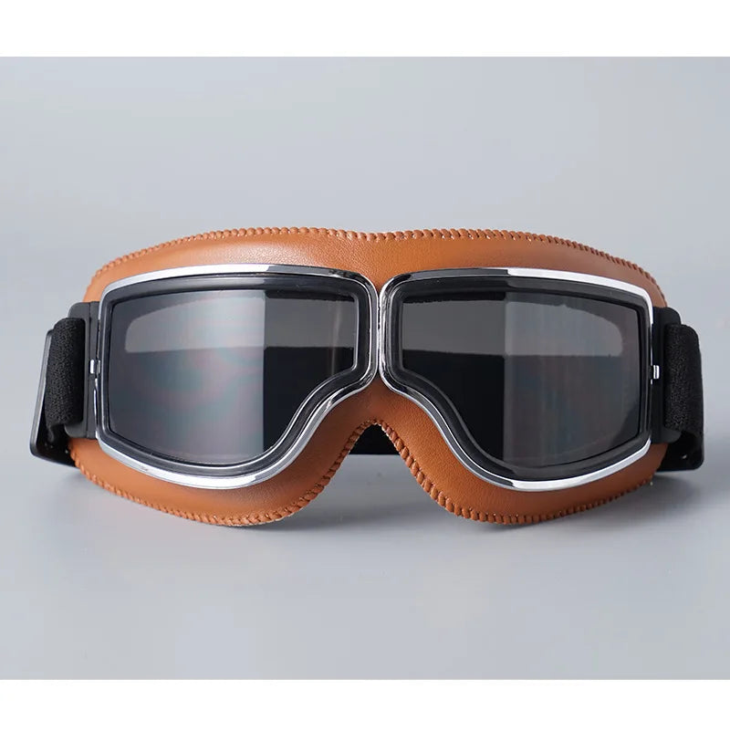 Motorcycle Glasses Windproof Motorcycle Helmet Glasses Sunglasses Retro Universal Folding Leather Retro Motorcycle Accessories Beauty World Shop