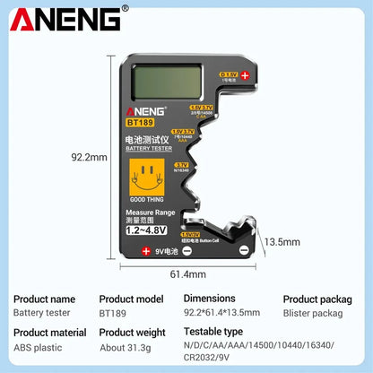ANENG BT189 Button Cell Battery Tester 9V N D C AA AAA Universal Household LCD Display Battery Tester Power Bank Detectors Tools Beauty World Shop