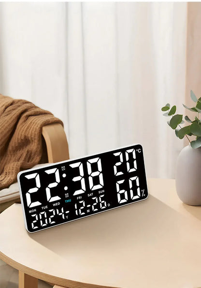 Digital Wall Clock with Atmosphere Lights Remote Control TEMP Humidity Display LED Large Table Clock Multifunctional Alarm Clock Beauty World Shop