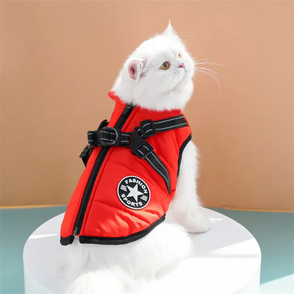 Thick and Warm Waterproof Pet Clothes Dog and Cat Cotton Coats Winter Chest and Back Cat Cotton Vests Dog Supplies