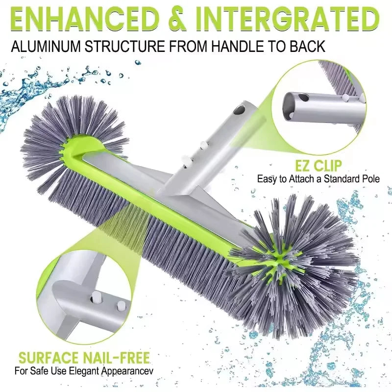 17.5" Heavy Duty Aluminum Pool Brush Head With 7 Rows Nylon Bristles For Pool Wall Steps Corner Cleaning Beauty World Shop