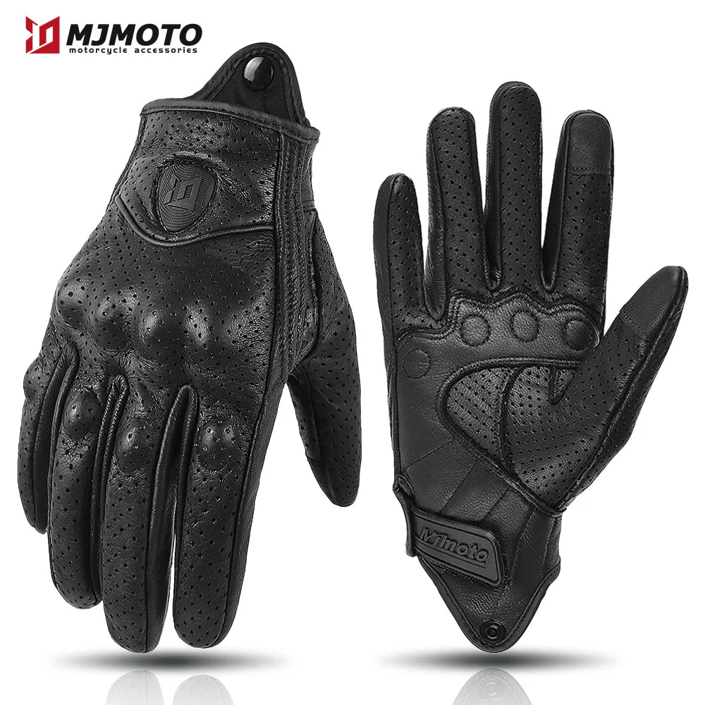 With CE Approved Summer Retro Perforated Leather Motorcycle Gloves Men Women Full Finger Motocross Dirt Biker Glove Guantes Moto Beauty World Shop