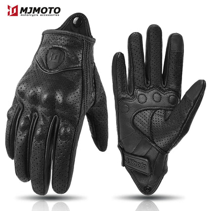With CE Approved Summer Retro Perforated Leather Motorcycle Gloves Men Women Full Finger Motocross Dirt Biker Glove Guantes Moto Beauty World Shop