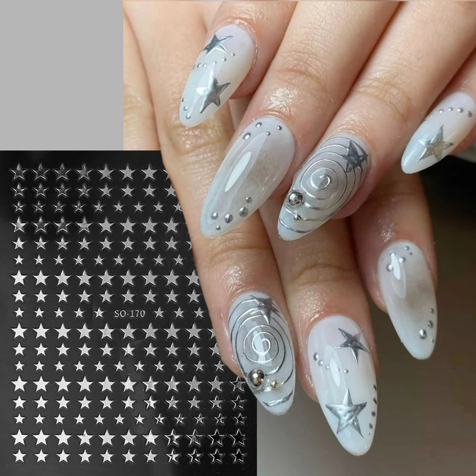 3D Black Pink Stars Stickers for Nails Golden Silvery Stars Adhesive Nail Decals Autumn Winter Festival DIY Nail Art Accessories Beauty World Shop